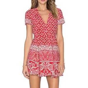 Lovers + Friends Cassidy Dress Small‎ Red Revolve Fit & Flare Short Sleeve Boho